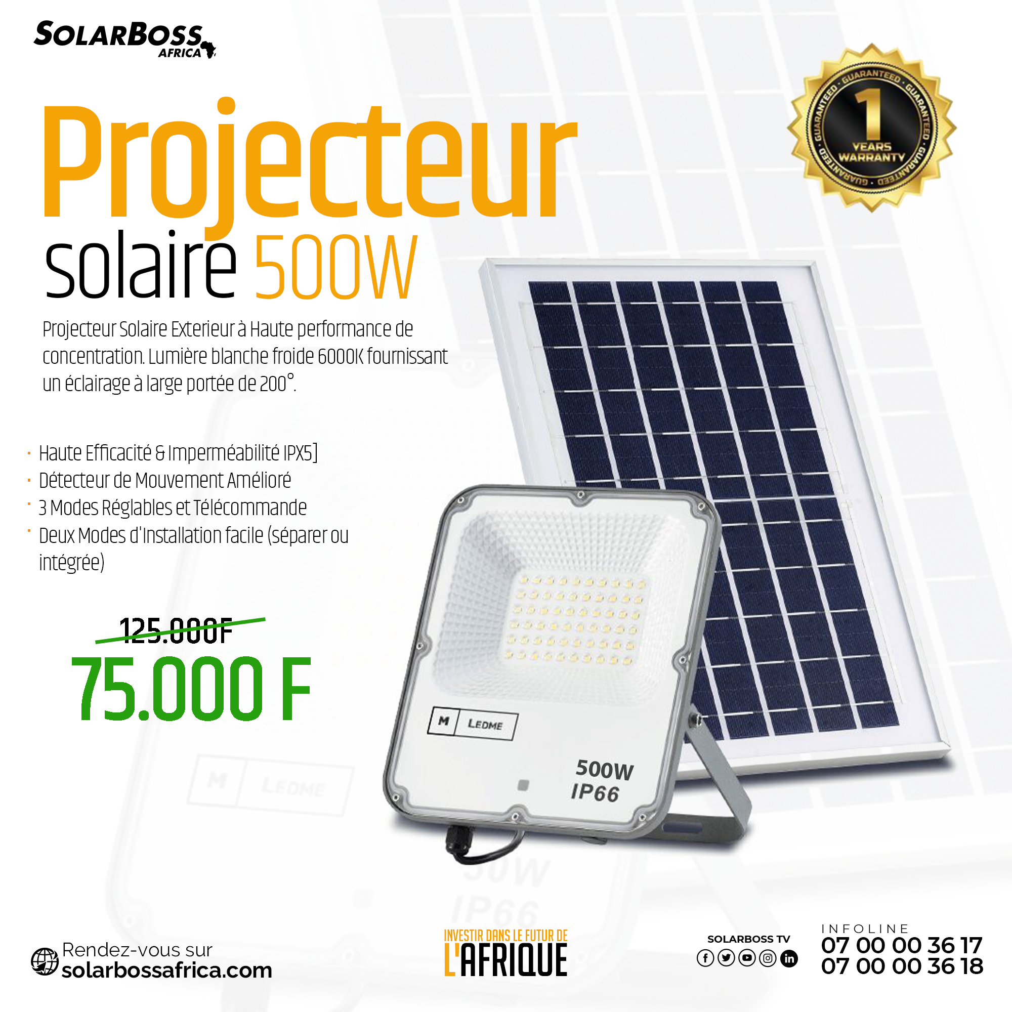 Projecteur Solaire 500W modèle SD Sunlight